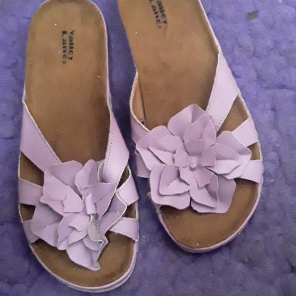 Leather Lavender Slides - Picture 5 of 8